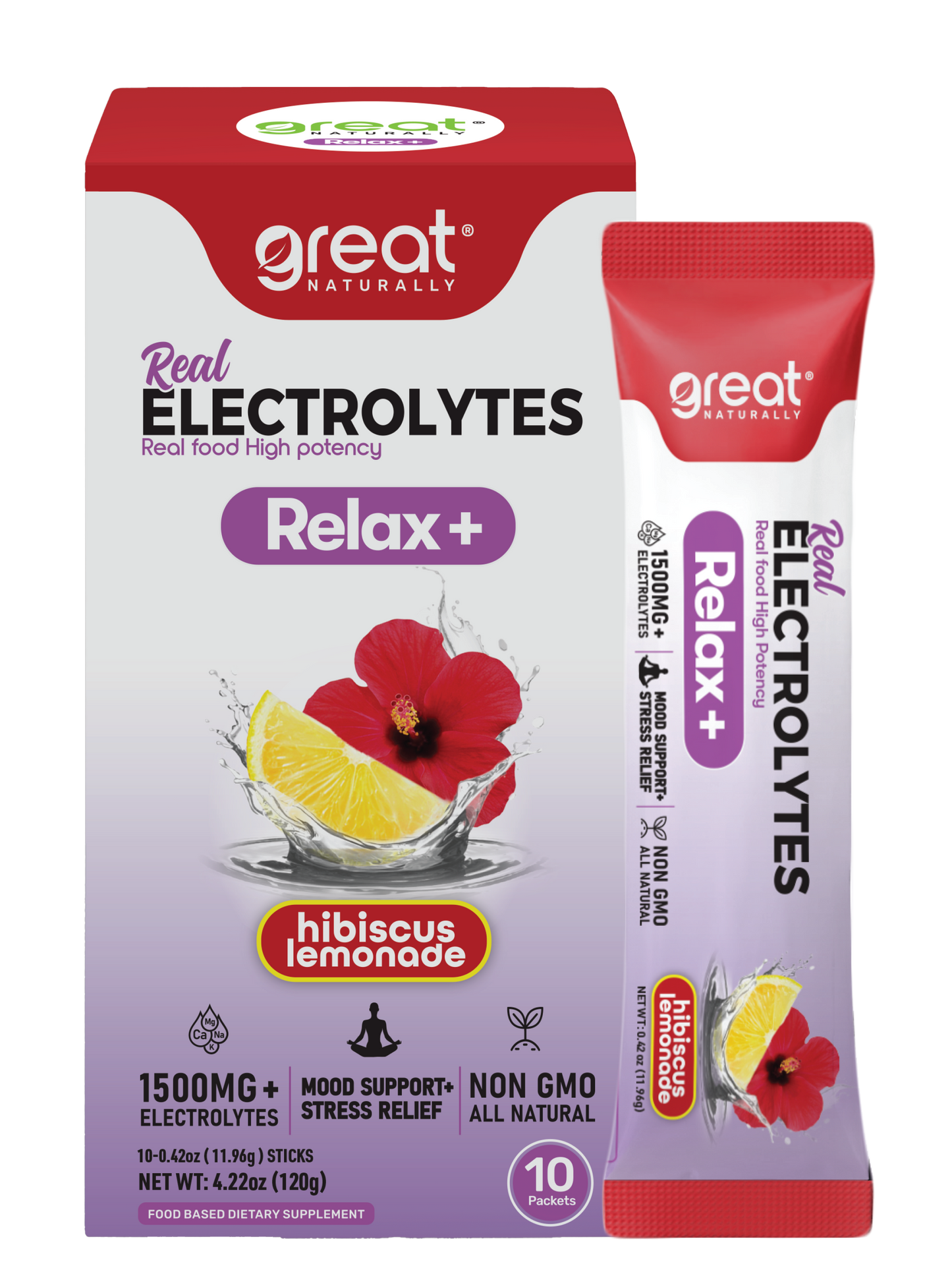 Real Electrolytes RELAX+ Hibiscus Lemonade 10ct Packets