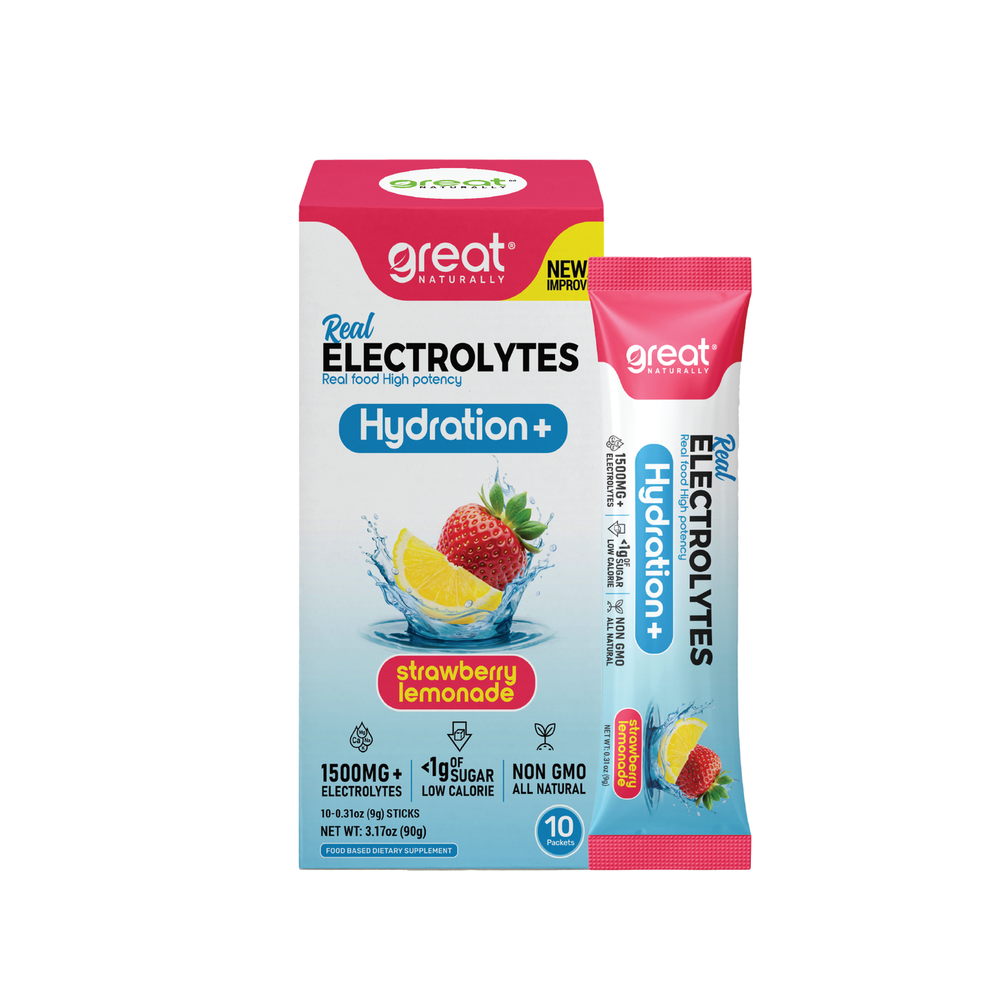 Real Electrolytes HYDRATION+ Strawberry Lemonade 10Ct PACKETS