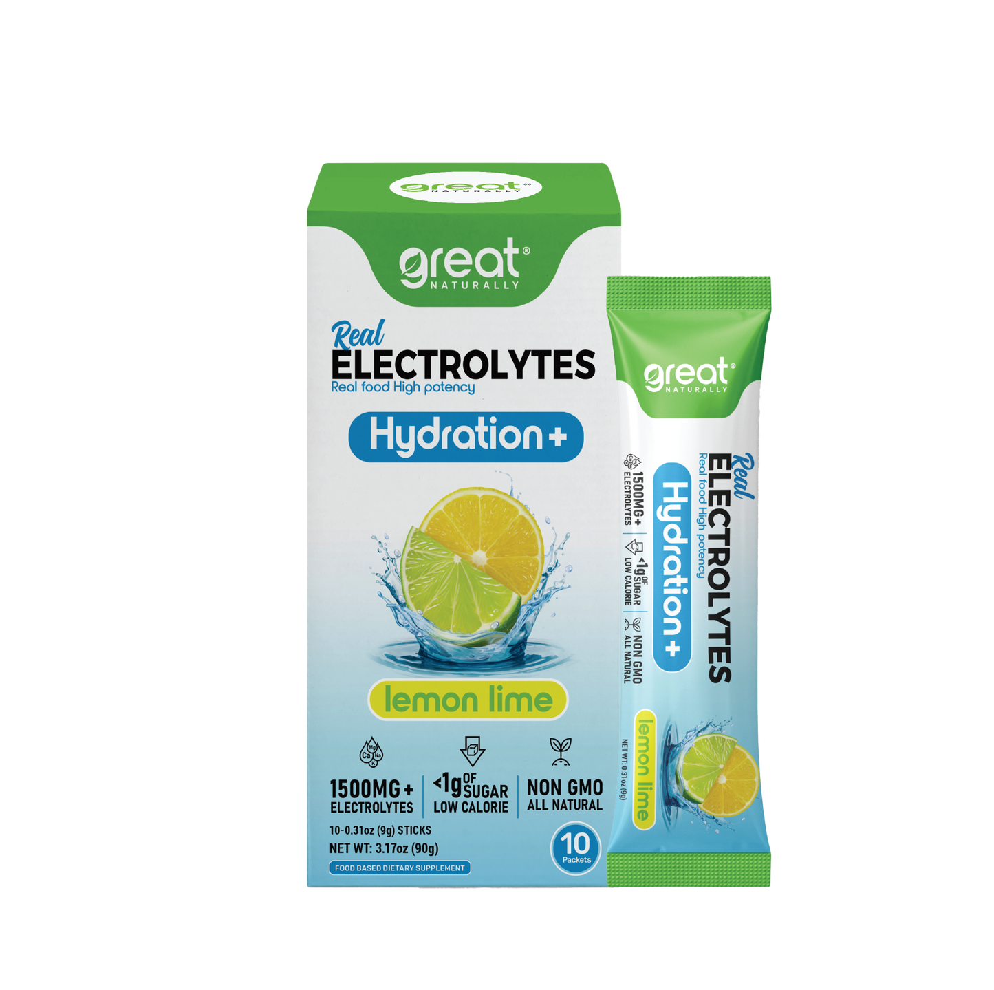 Real Electrolytes HYDRATION+ Lemon Lime 10Ct PACKETS